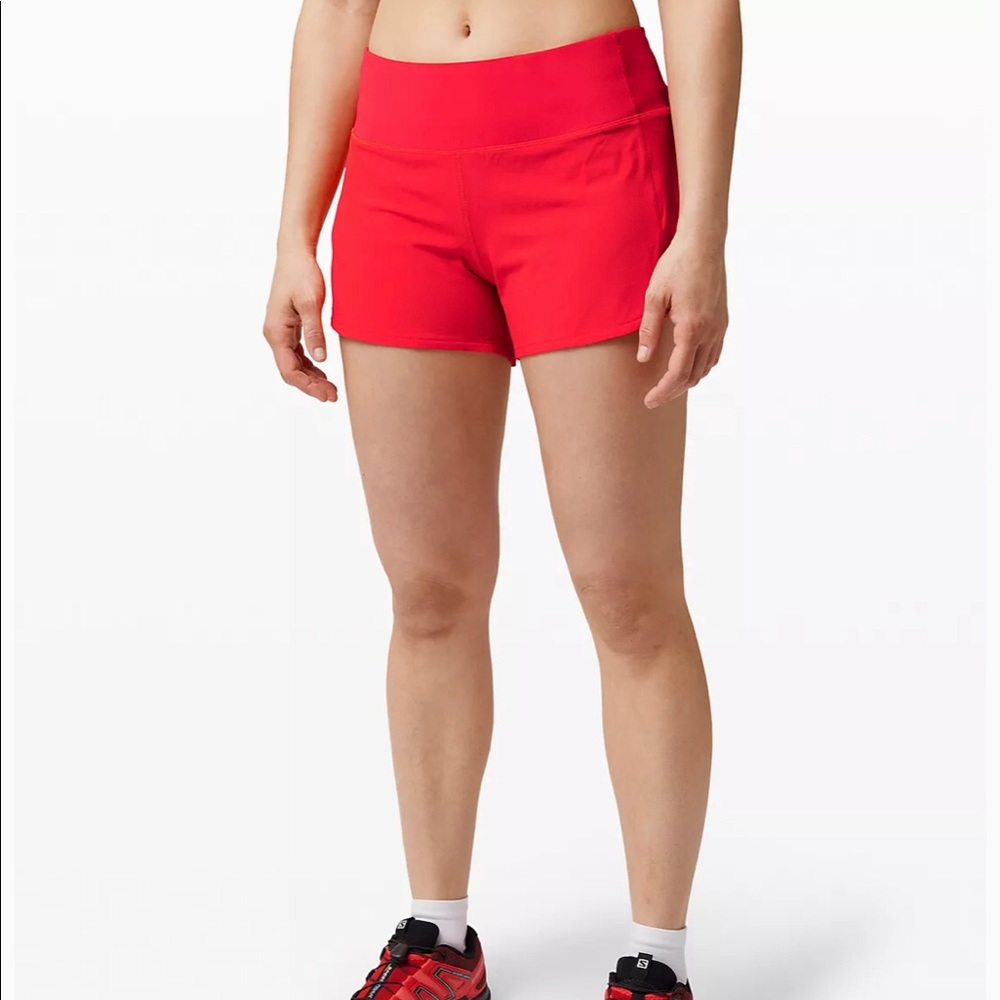 LuluLemon mid rise speed up shorts carnation red size 10